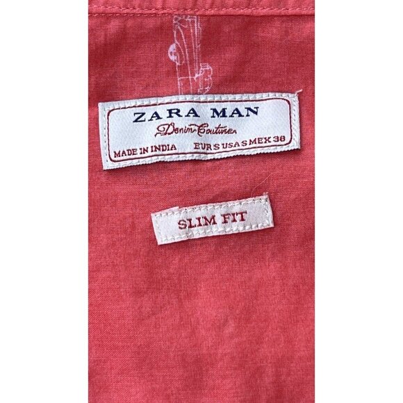 Zara Man Coral Printed Cotton Short Sleeve Slim Fit Shirt Size Small - Picture 4 of 7